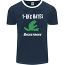 T-Rex Hates Backstroke Funny Swimmer Swim Mens Ringer T-Shirt FotL Navy Blue/White