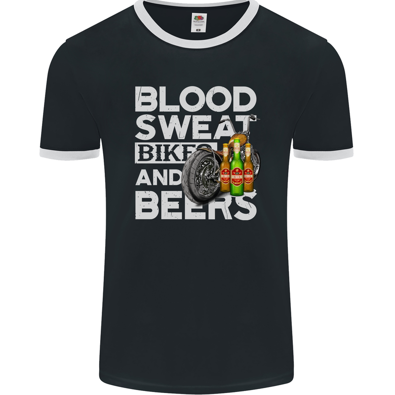 Blood Sweat Bikes & Beer Funny Motorcycle Mens Ringer T-Shirt FotL Black/White