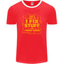 I Fix Stuff Funny Carpenter DIY Tradesman Mens Ringer T-Shirt FotL Red/White
