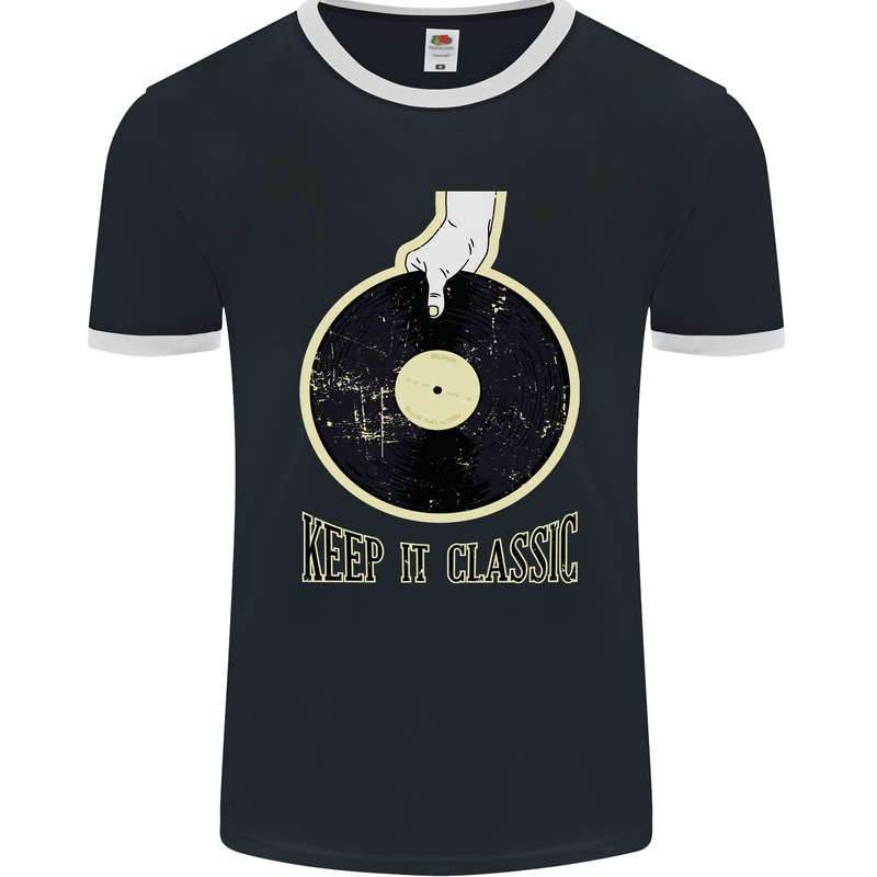 Vinyl Records Keep it Classic DJ Decks Mens Ringer T-Shirt FotL Black/White