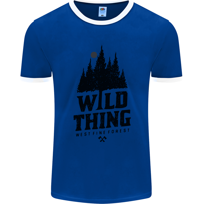 Hiking Wild Thing Camping Rambling Outdoors Mens Ringer T-Shirt FotL Royal Blue/White