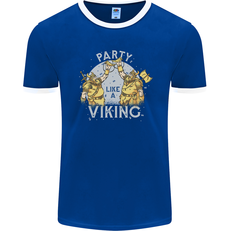 Party Like a Viking Thor Odin Valhalla Mens Ringer T-Shirt FotL Royal Blue/White