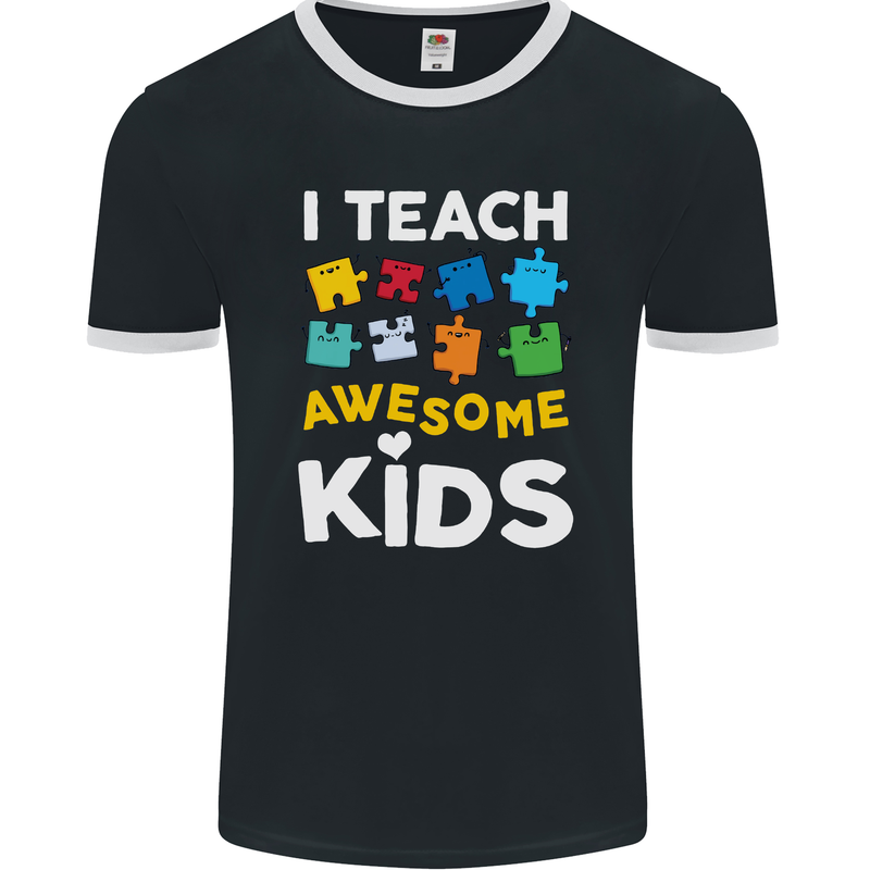 I Teach Awesome Kids Funny Teacher Teaching Mens Ringer T-Shirt FotL Black/White