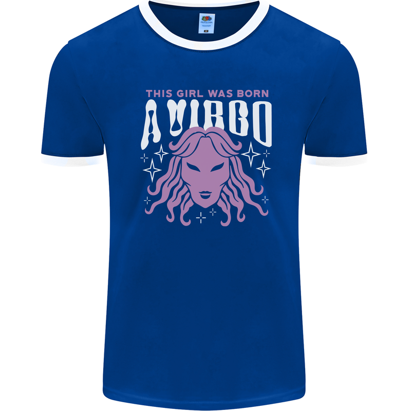 This Girl Was Born Virgo Mens Ringer T-Shirt FotL Royal Blue/White