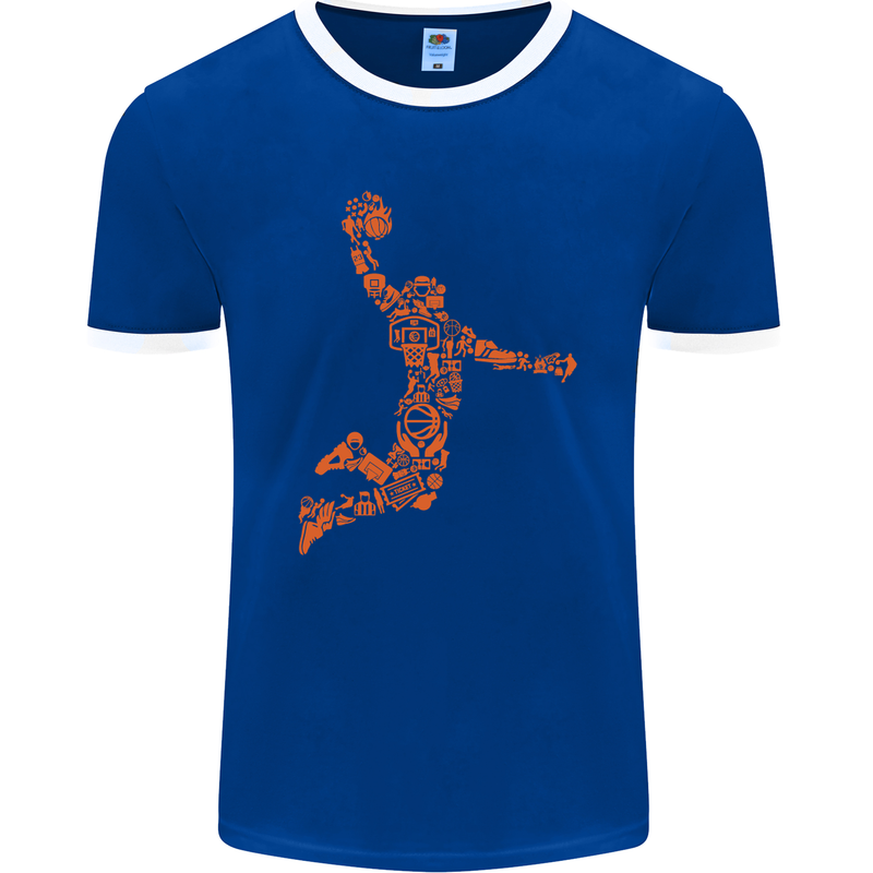 Basketball Word Art Mens Ringer T-Shirt FotL Royal Blue/White