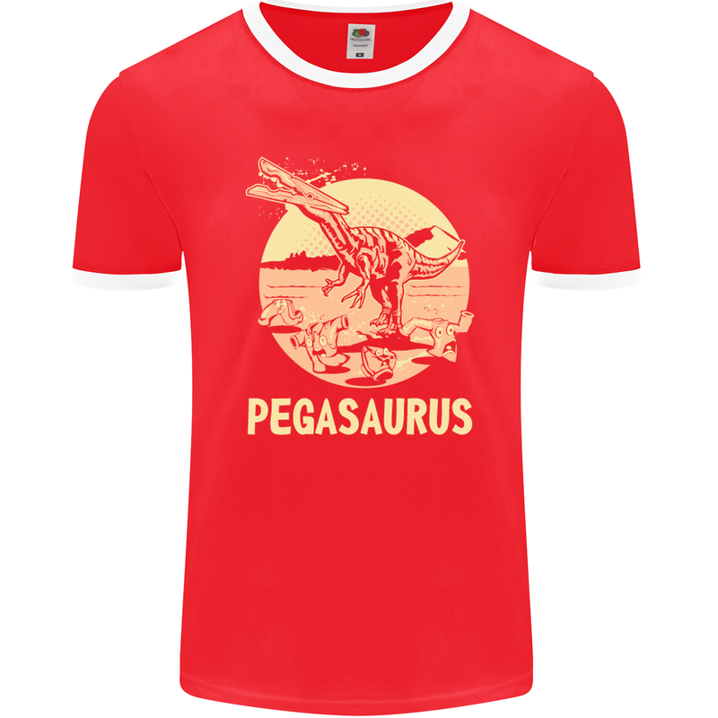 Pegasaurus Dinosaur T-Rex Funny Mens Ringer T-Shirt FotL Red/White