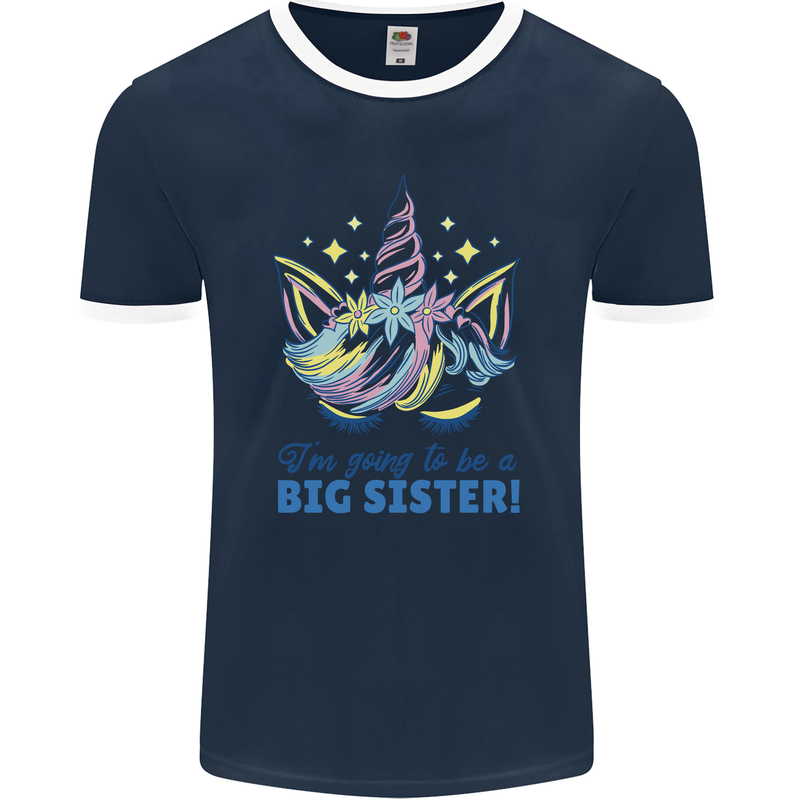 I'm Going to Be a Big Sister Unicorn Mens Ringer T-Shirt FotL Navy Blue/White