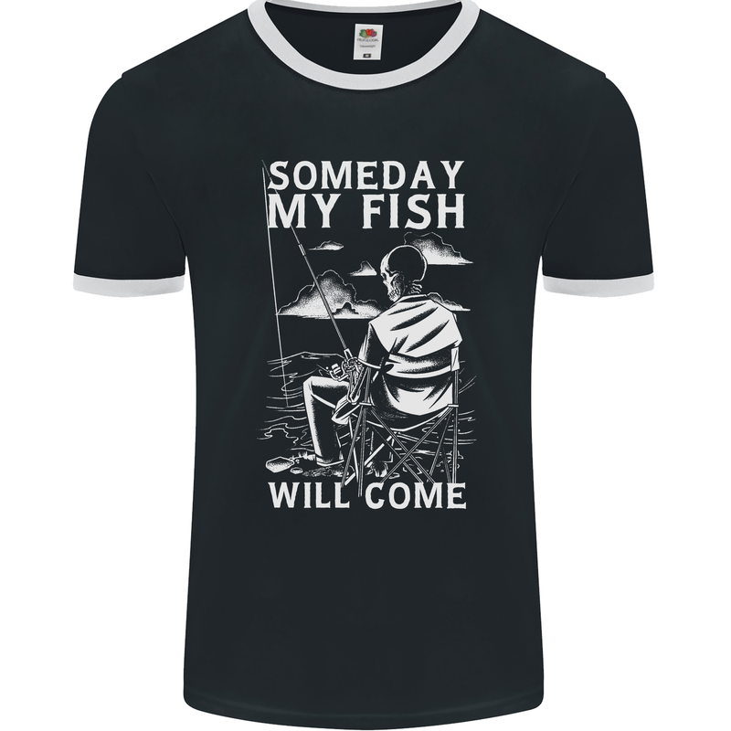 My Fish Will Come Funny Fishing Fisherman Mens Ringer T-Shirt FotL Black/White