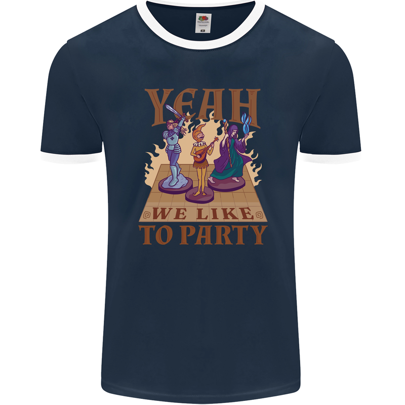 RPG Yeah We Like to Party Role Playing Game Mens Ringer T-Shirt FotL Navy Blue/White