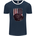 American Labrador USA Flag Dog Mens Ringer T-Shirt FotL Navy Blue/White