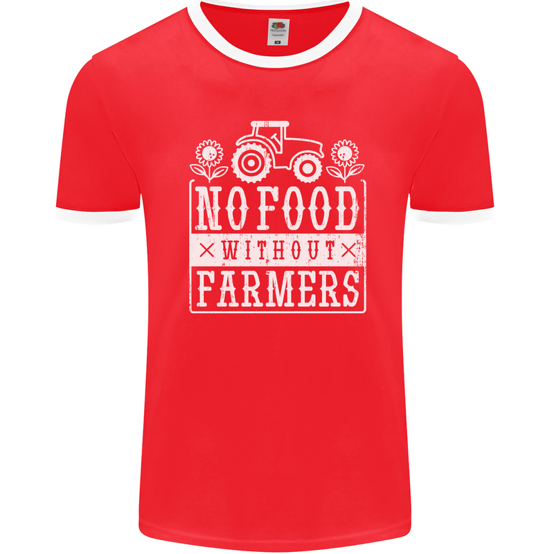 No Food Without Farming Farmers Mens Ringer T-Shirt FotL Red/White