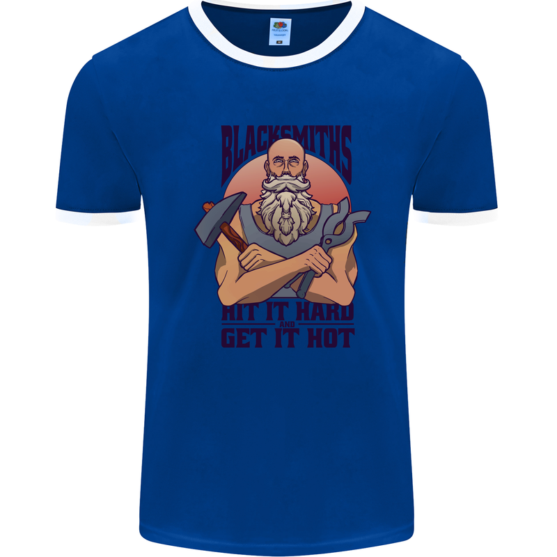 Blacksmiths Hit it Hard and Get it Hot Mens Ringer T-Shirt Royal Blue/White