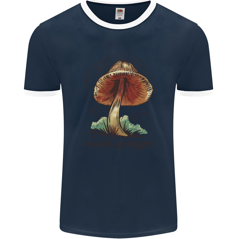 Made of Magic Mushrooms LSD Trippy Mens Ringer T-Shirt FotL Navy Blue/White