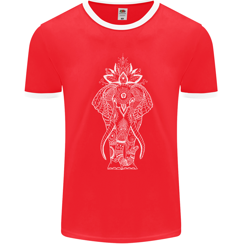 White Mandala Art Elephant Mens Ringer T-Shirt FotL Red/White