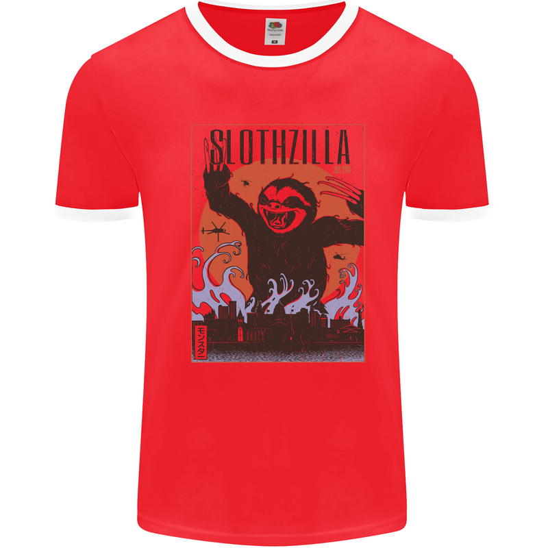 Slothzilla Funny Sloth Parody Mens Ringer T-Shirt Red/White