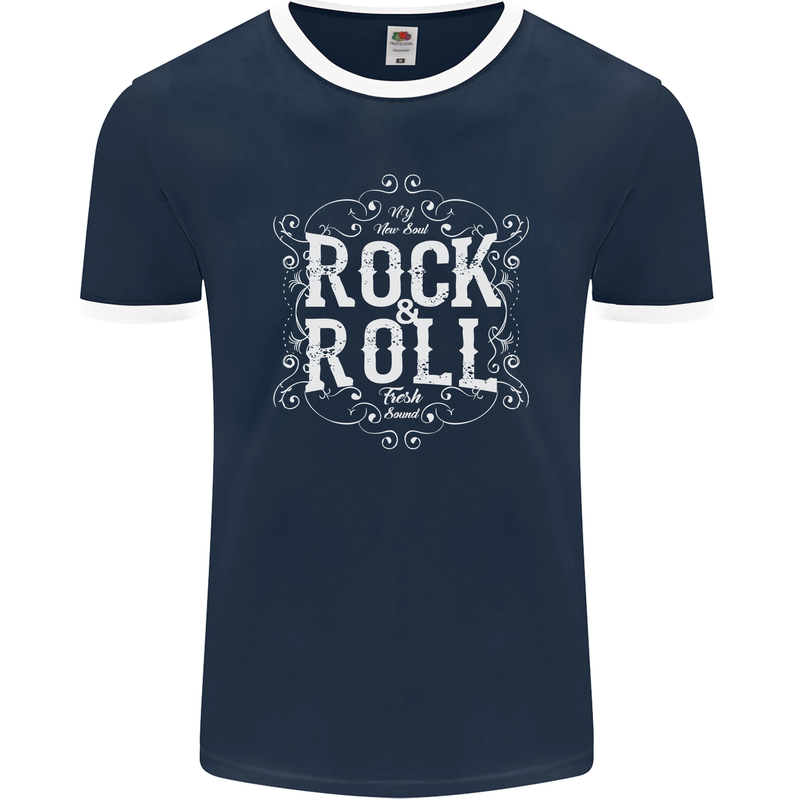 Rock n Roll Fresh Sound Mens Ringer T-Shirt FotL Navy Blue/White