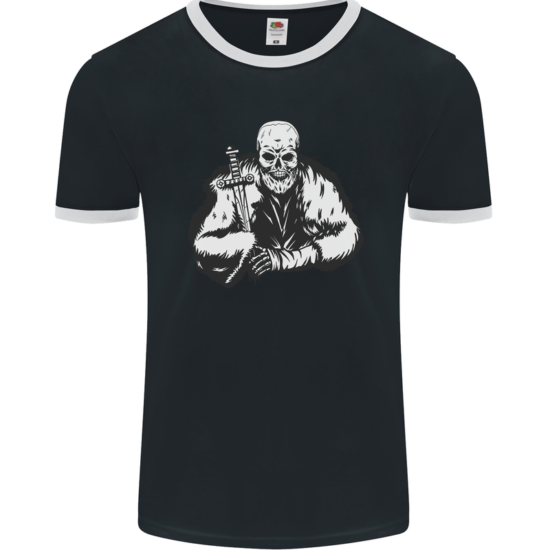 Viking Skull & Sword Thor Valhalla Mens Ringer T-Shirt FotL Black/White