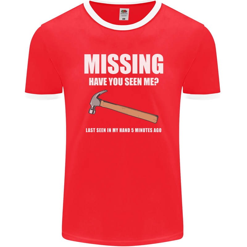 Missing Hammer Funny Carpenter DIY Builder Mens Ringer T-Shirt FotL Red/White
