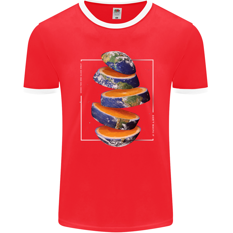 Our Orange Planet Earth One Glass Only Mens Ringer T-Shirt FotL Red/White