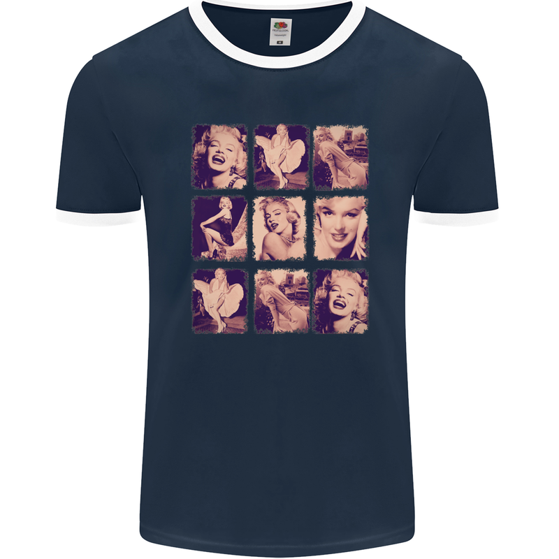 Marilyn Collage Celebrity Fashion Mens Ringer T-Shirt FotL Navy Blue/White