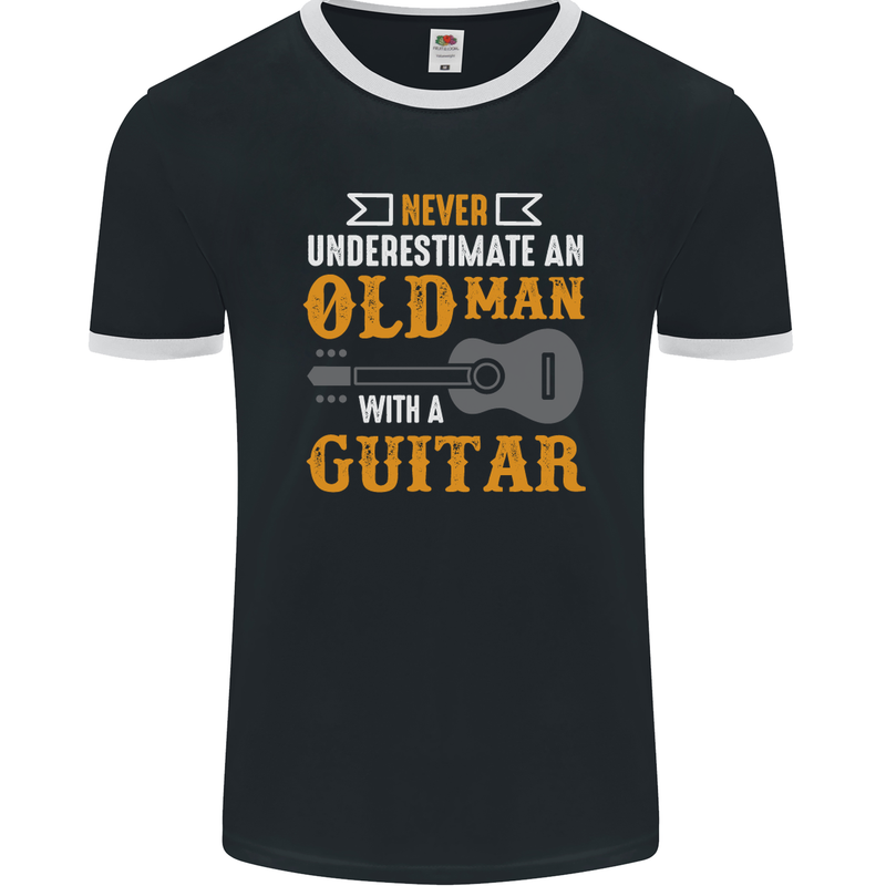 Guitar Never Underestimate Old Man Mens Ringer T-Shirt FotL Black/White