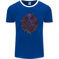 Octopus Skull Cthulhu Kraken With Roses Mens Ringer T-Shirt FotL Royal Blue/White