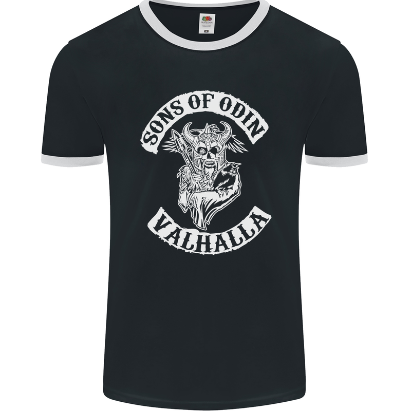 Son of Odin Valhalla Viking Norse Mythology Mens Ringer T-Shirt FotL Black/White