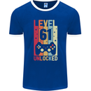 61st Birthday 61 Year Old Level Up Gamming Mens Ringer T-Shirt FotL Royal Blue/White