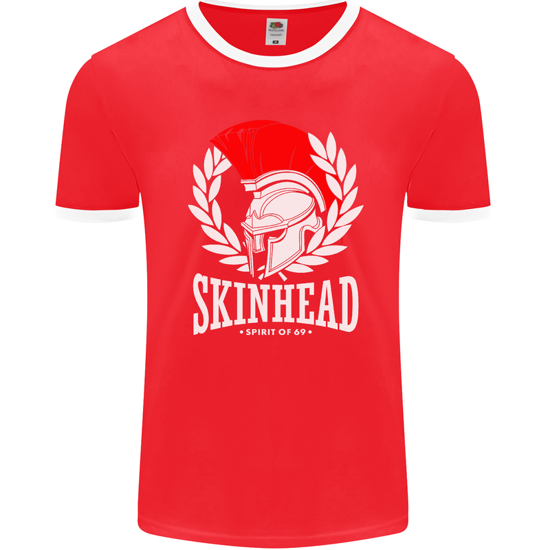 Skinhead Roman Helmet Spartan Punk Music Mens Ringer T-Shirt FotL Red/White