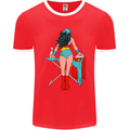 Ironing Superhero Funny Mens Ringer T-Shirt FotL Red/White