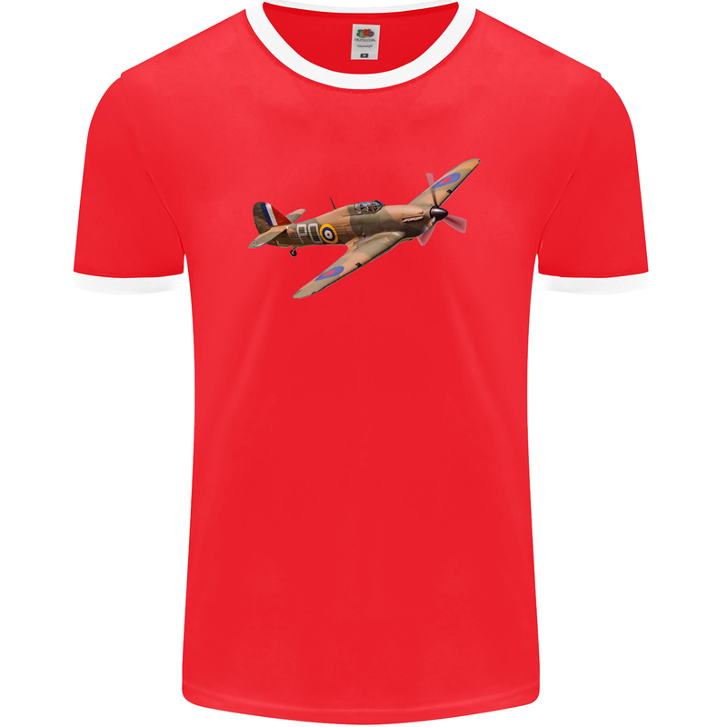 A Hawker Hurricane Flying Solo Mens Ringer T-Shirt FotL Red/White