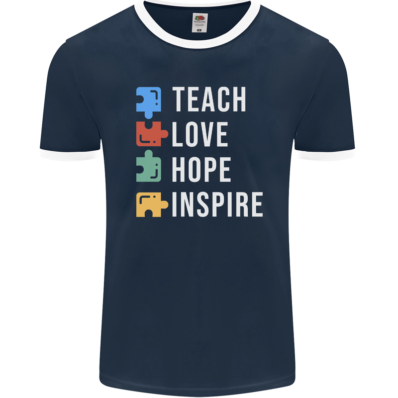 Teach Love Hope Inspire Teaching Teacher Mens Ringer T-Shirt FotL Navy Blue/White