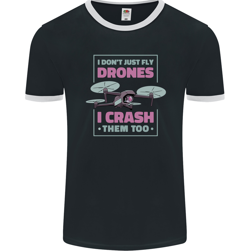 I Crash Them Too Funny Drone Pilot Mens Ringer T-Shirt FotL Black/White