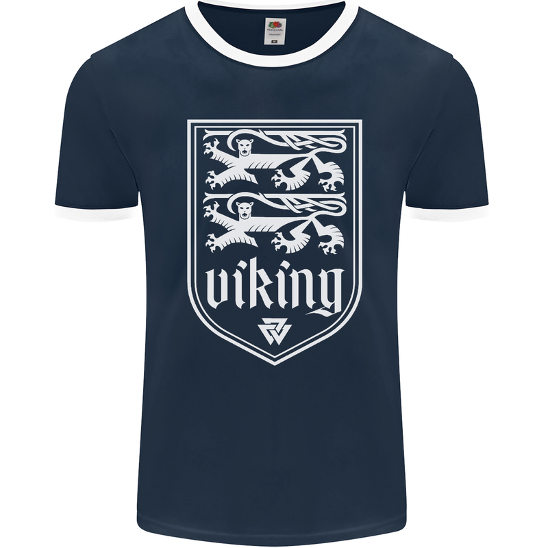 The Vikings Valknut Symbol Valhalla Lions Mens Ringer T-Shirt FotL Navy Blue/White