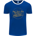 Gold Locomotive Steam Engine Train Spotter Mens Ringer T-Shirt FotL Royal Blue/White