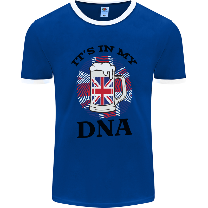 British Beer It's in My DNA Union Jack Flag Mens Ringer T-Shirt FotL Royal Blue/White