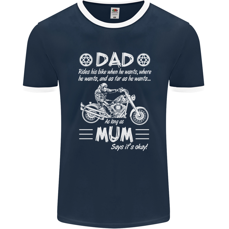 Dad Mum Biker Motorcycle Motorbike Funny Mens Ringer T-Shirt FotL Navy Blue/White