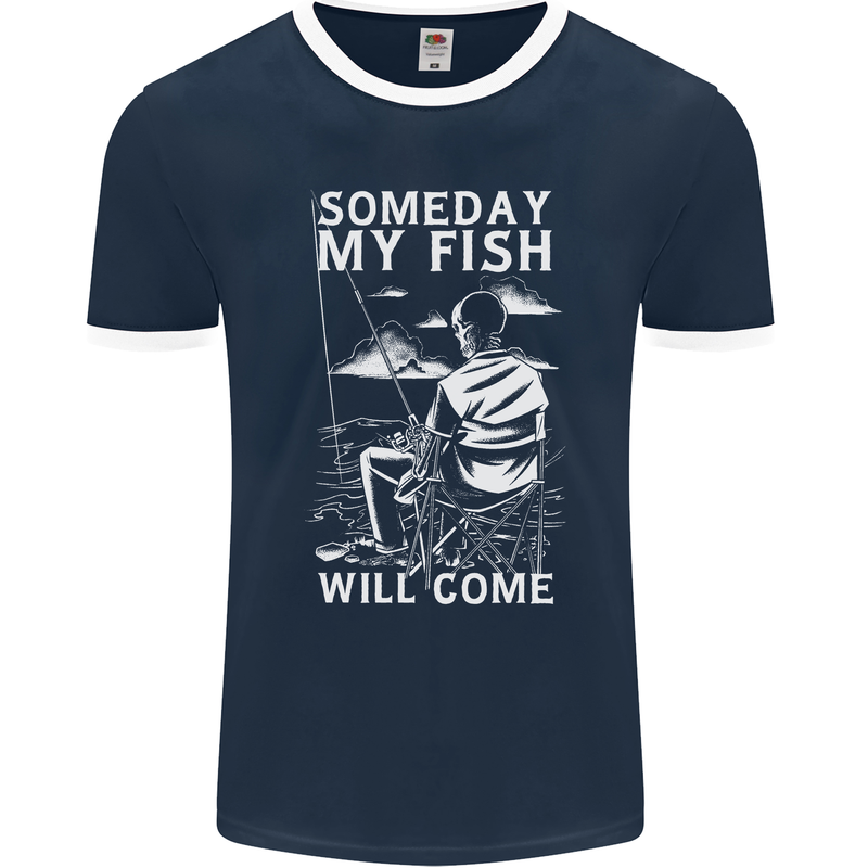 My Fish Will Come Funny Fishing Fisherman Mens Ringer T-Shirt FotL Navy Blue/White