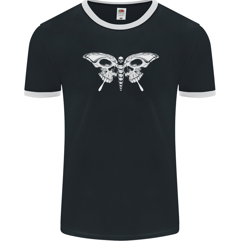 Moth Skull Halloween Mens Ringer T-Shirt FotL Black/White