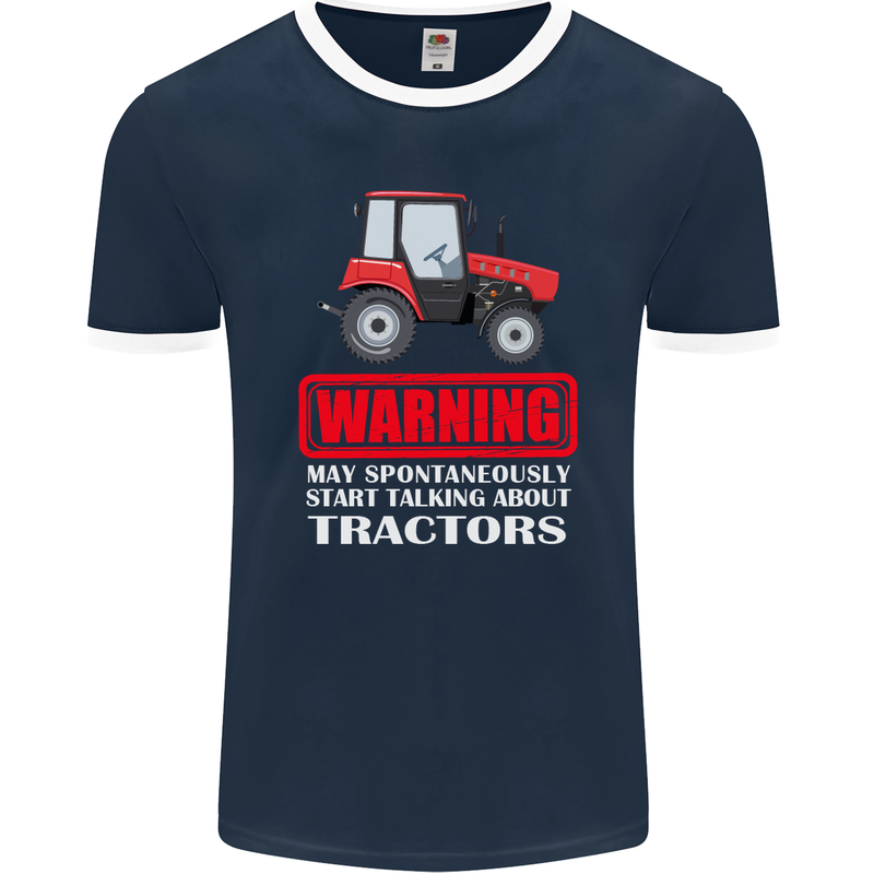 Talking About Tractors Funny Farmer Farm Mens Ringer T-Shirt FotL Navy Blue/White