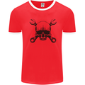 Spanner Skull Mechanic Car Biker Motorcycle Mens White Ringer T-Shirt Red/White