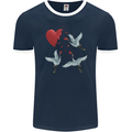 Crane Heart Anti Valentines Day Single Funny Mens Ringer T-Shirt FotL Navy Blue/White