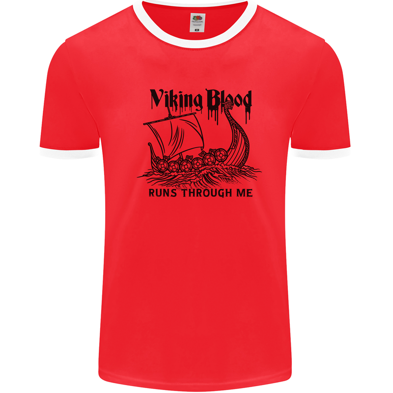 Viking Blood Runs Through Me Ship Sailing Mens Ringer T-Shirt Red/White