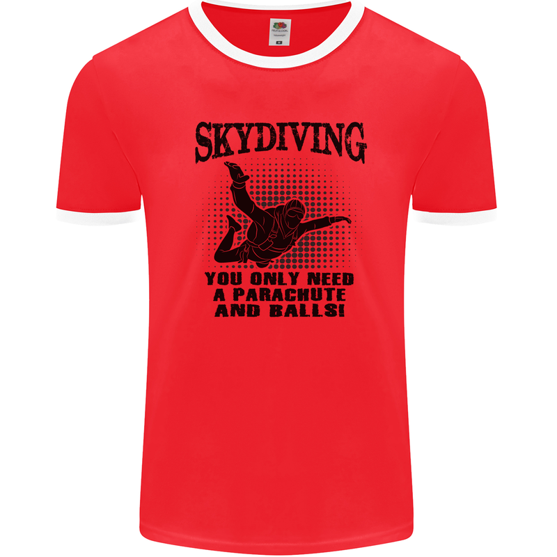 Skydiving Parachute & Balls Skydiver Funny Mens Ringer T-Shirt FotL Red/White