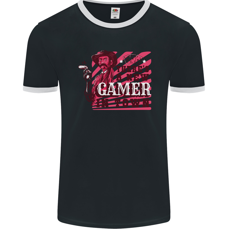 There's a New Gamer in Town Gaming Mens Ringer T-Shirt FotL Black/White