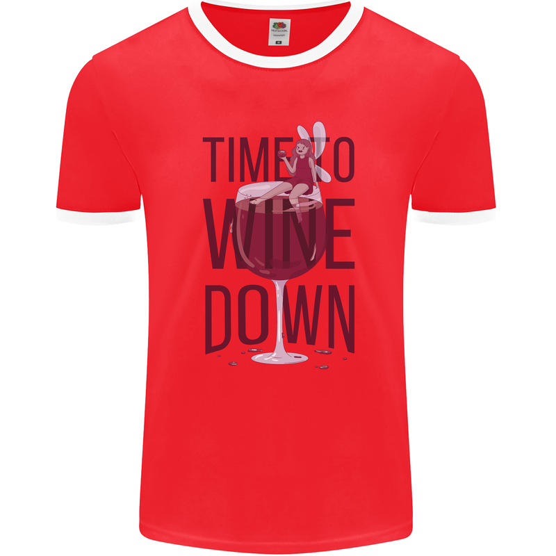 Time to Wine Down Funny Alcohol Mens Ringer T-Shirt FotL Red/White