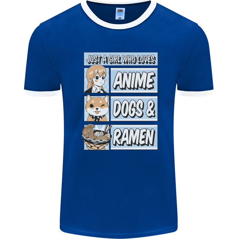 A Girl Who Loves Anime Dogs & Ramen Mens Ringer T-Shirt FotL Royal Blue/White