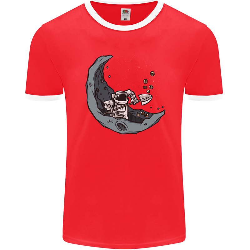 Cryptocurrency Mining the Moon Mens Ringer T-Shirt FotL Red/White