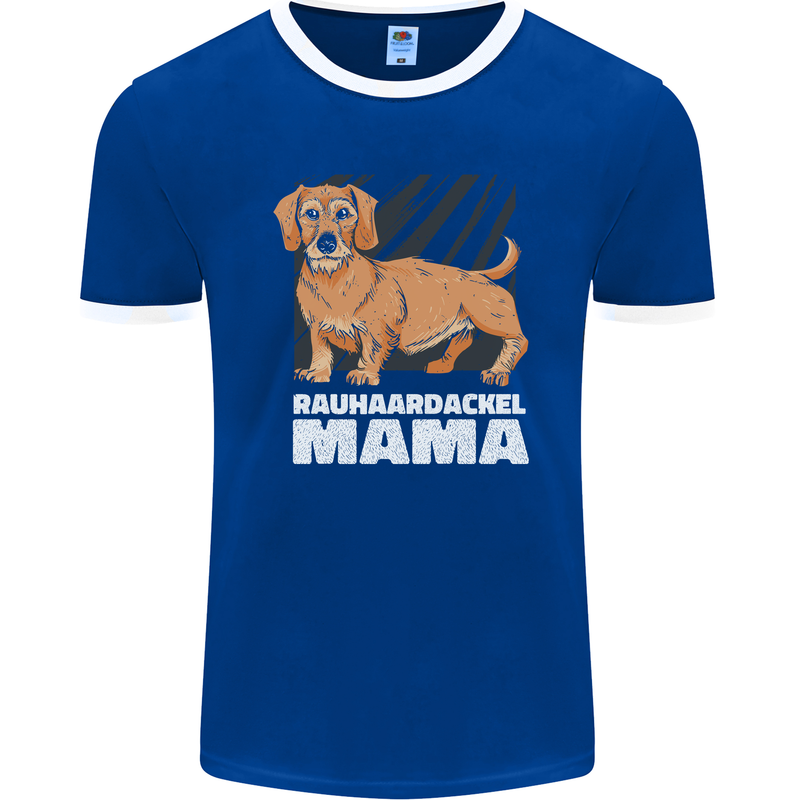 Dogs Rauhaardackel Mama Mens Ringer T-Shirt FotL Royal Blue/White