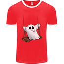 A Ghost on a Swing Halloween Funny Spirit Mens Ringer T-Shirt FotL Red/White